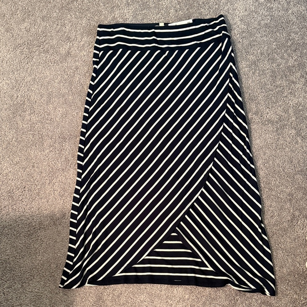 Max Studio Blue and White Striped Midi Skirt